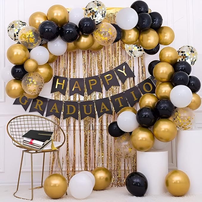 72 Pack Black Gold Confetti Balloons Kit, 12 Inch Black Gold White