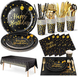 Birthday Party Tableware, 161 Pieces Black Gold Party Supplies, Party
