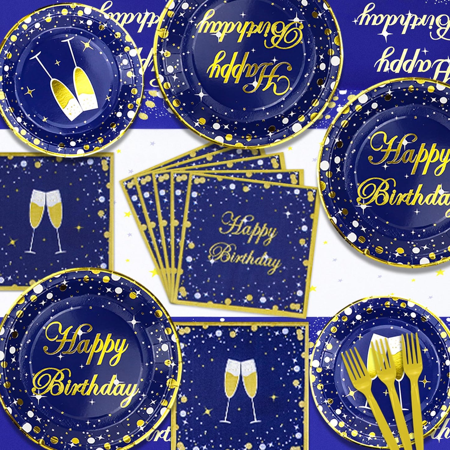 81 Pieces Blue and Gold Party Supplies - Blue and Gold Birthday