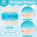 180 Pcs Beach Party Plates and Napkins 7'' and 9'' Ocean Waves Theme
