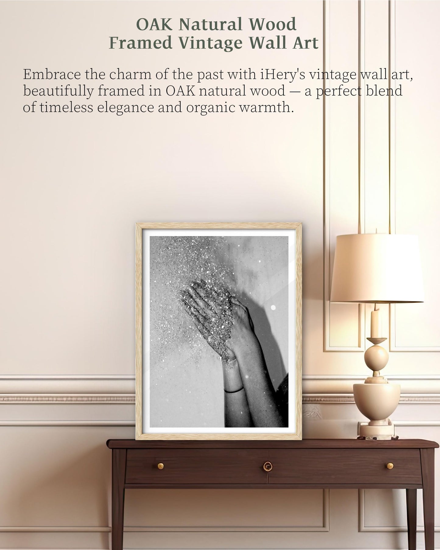 iHery Natural OAK Wood Framed Disco Party Glitter Hands Wall Art,