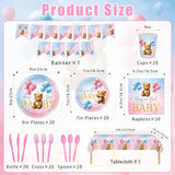 142 Pcs Bear Gender Reveal Decorations Bear Themed Plates Cups and