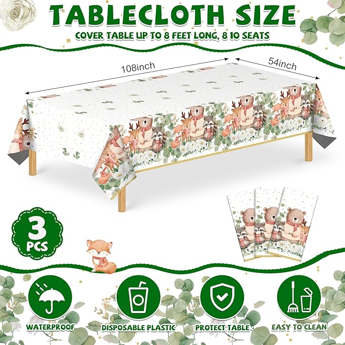 3 Pack Plastic Safari Baby Shower Tablecloth 54 x 108 Inch