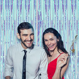 Voircoloria 2 Pack 3.3x8.2 Feet Neon Iridescent Foil Fringe Backdrop