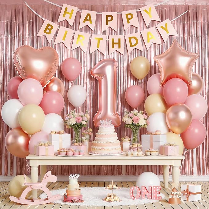1st Birthday Decorations for Girls, 40 Inch Rose Gold Number 1