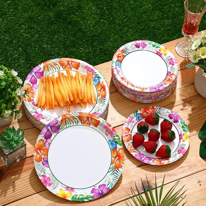 120 Pcs Summer Party Paper Plates Disposable Round Paper