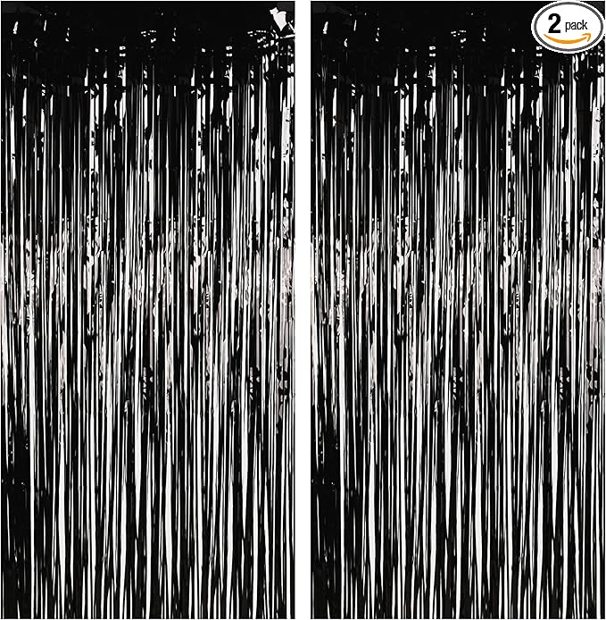 Foil Fringe Curtain Halloweens Party Decorations - Pure Black Tinsel
