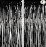 Foil Fringe Curtain Halloweens Party Decorations - Pure Black Tinsel