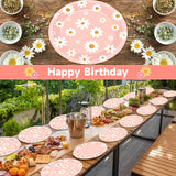 Qyeahkj 50 PCS Pink Daisy Oval Paper Plates Spring Large 11” One Two