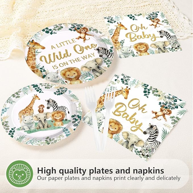 96 Pcs Jungle Safari Baby Shower Decorations Disposable A Little