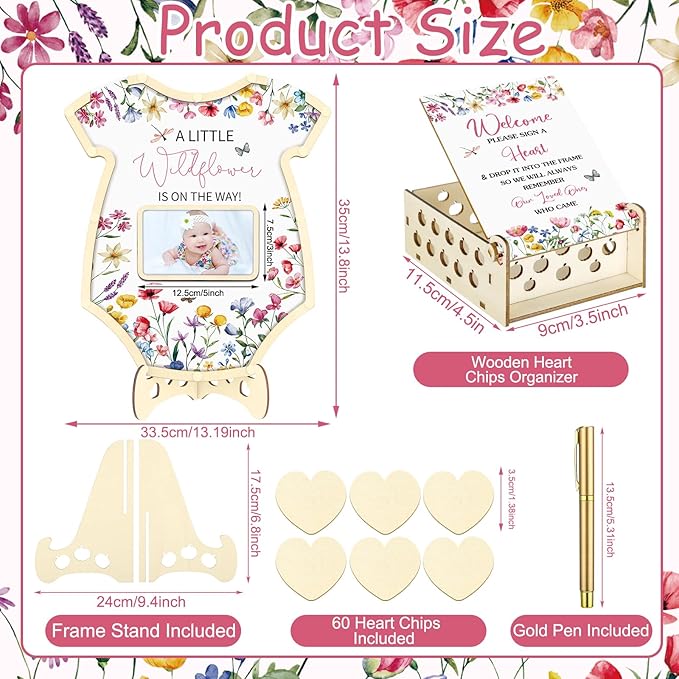 63 Pcs Wildflower Baby Shower Guest Book Alternatives Set Baby
