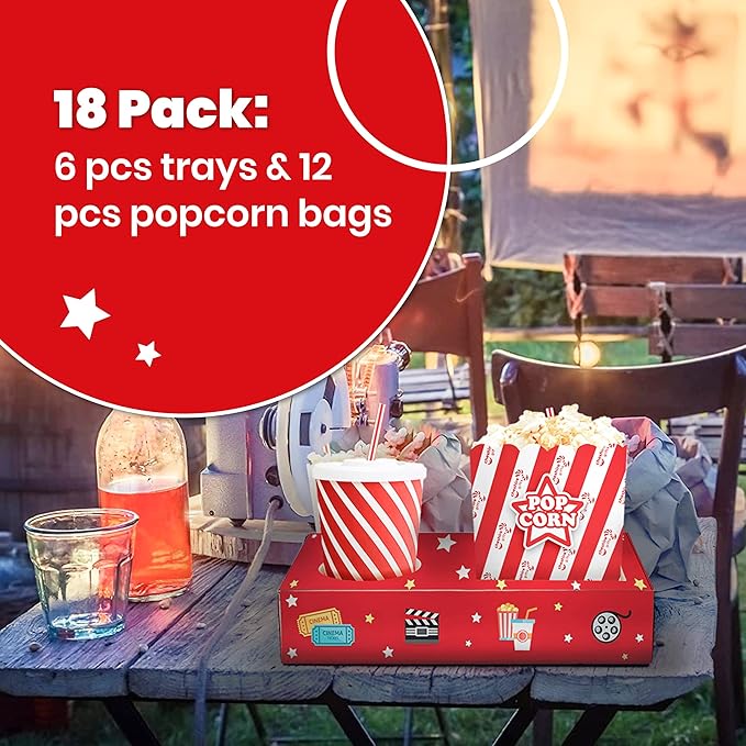 Cheshire Gifts Movie Night Supplies 18 Pcs - Popcorn Bags (12ct) &
