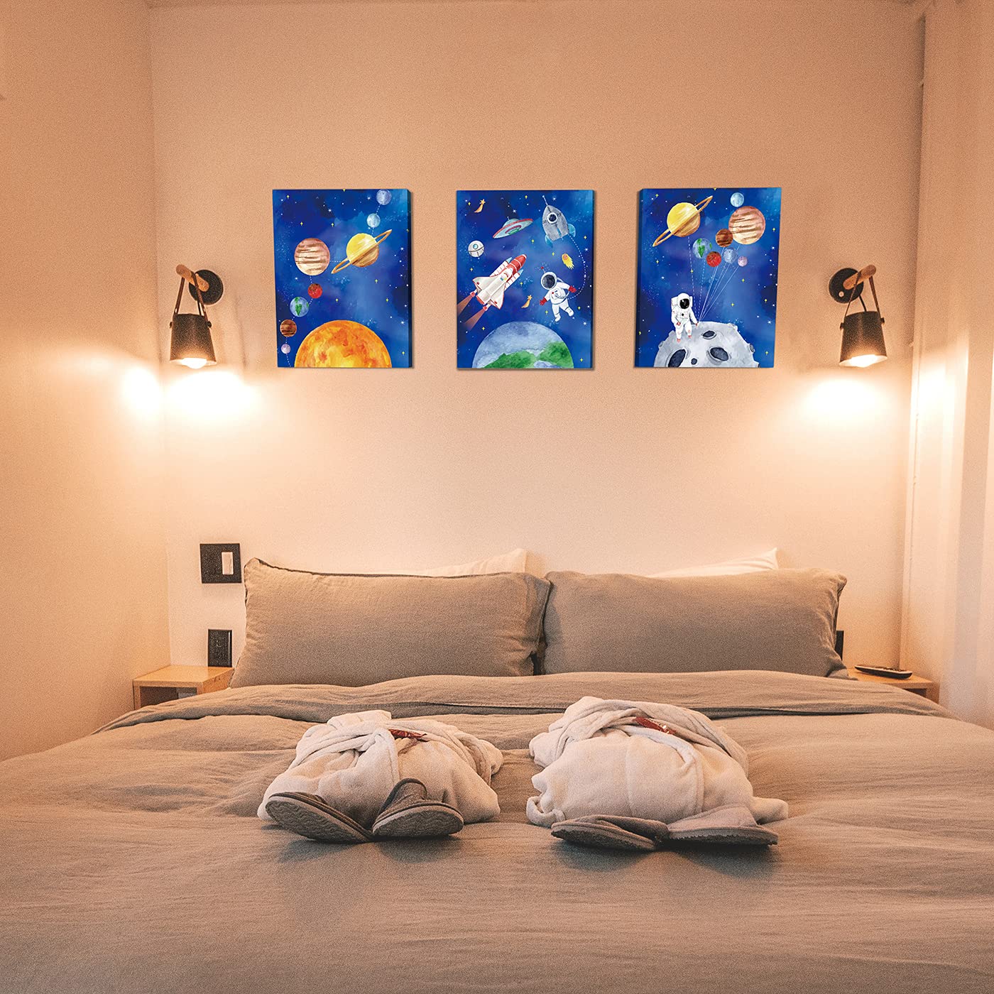 CHDITB Framed Outer Space Art Prints Cartoon Watercolor Planet Wall