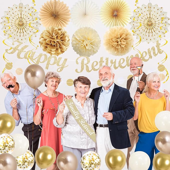 Retirement Decorations for Men Women Champagne Gold Official Retired