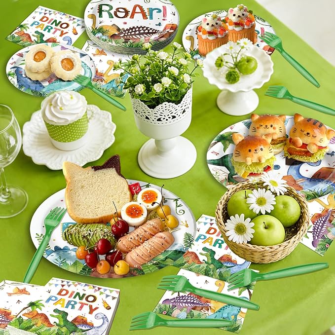 96 Pcs Dinosaur Plates and Napkins Tableware Set Serves 24 Dinosaur