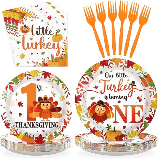96Pcs Thanksgiving 1st Birthday Decorations Our Little Turkey Is