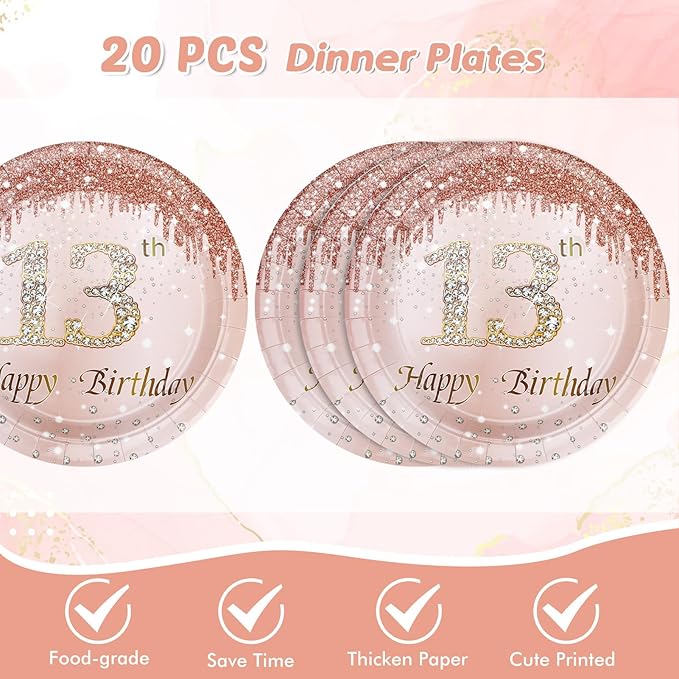13th Birthday Party Decorations for Girls Rose Gold Birthday