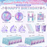 195Pcs Mermaid Birthday Party Decorations with Happy Birthday Banner