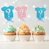 Ephlyn 24Pcs Gender Reveal Cupcake Toppers Glitter Pink Blue Bow