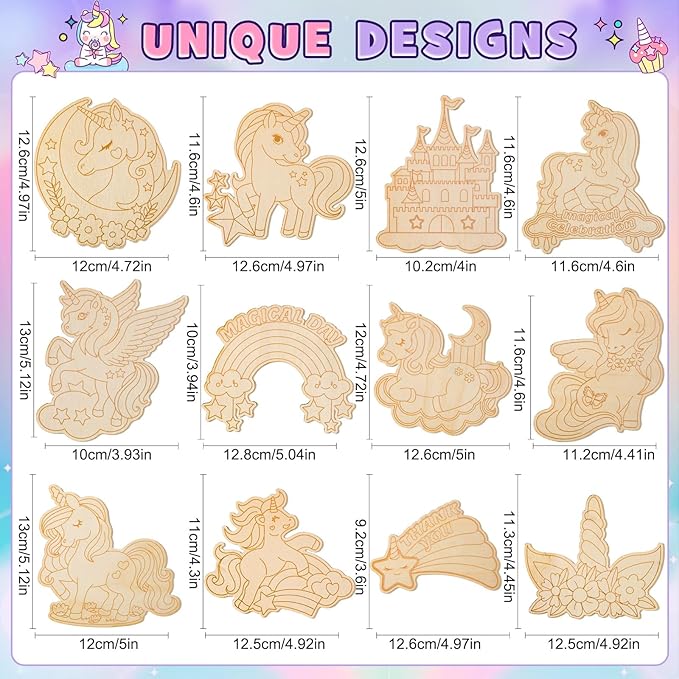 12 Pack Pre Packaged Unicorn Party Favors for Girls Wooden Unicorn