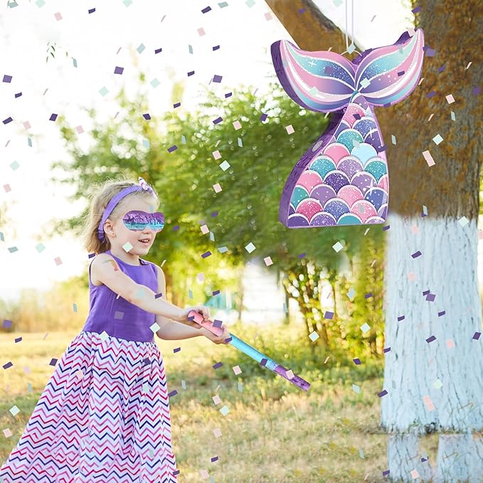 Mermaid Tail Piñata Ocean Supplies Pull String Seashell Fish Piñata