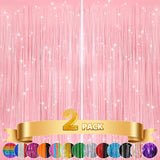 2Pack Pastel Pink Metallic Tinsel Foil Fringe Curtains, Pink