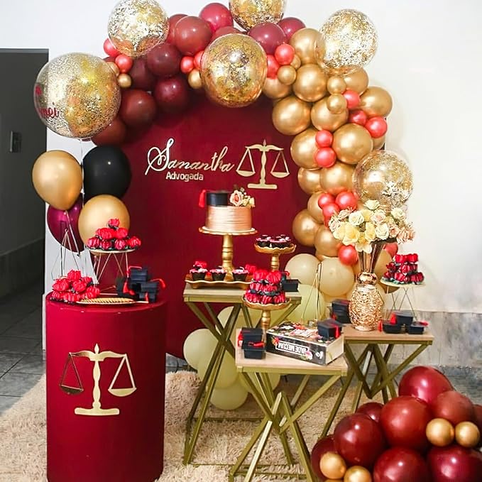 PartyWoo Red Pink and Gold Balloons, 140 pcs Ruby Red Pink and Chrome