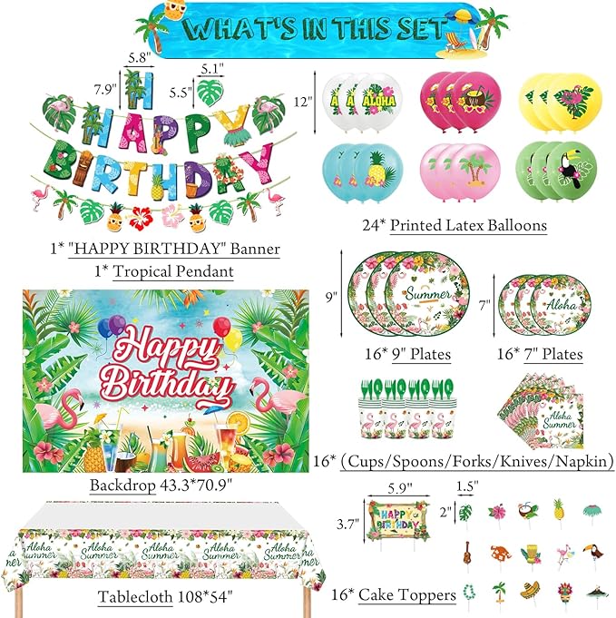 164Pcs Hawaii Themed Happy Birthday Party Decorations Plates Napkins