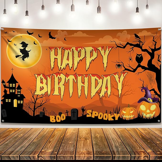 Halloween Happy Birthday Banner XtraLarge 72x44 Inch Spooky
