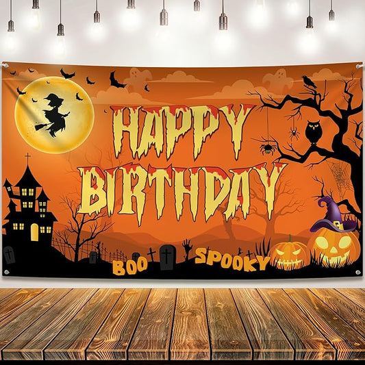 Halloween Happy Birthday Banner XtraLarge 72x44 Inch Spooky