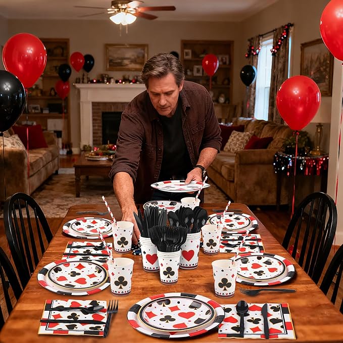 147 PCS Casino Party Supplies Set for 16 Guests Disposable Plates
