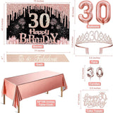 30th Birthday Decorations for Her with Banner Rose Gold Tablecloth