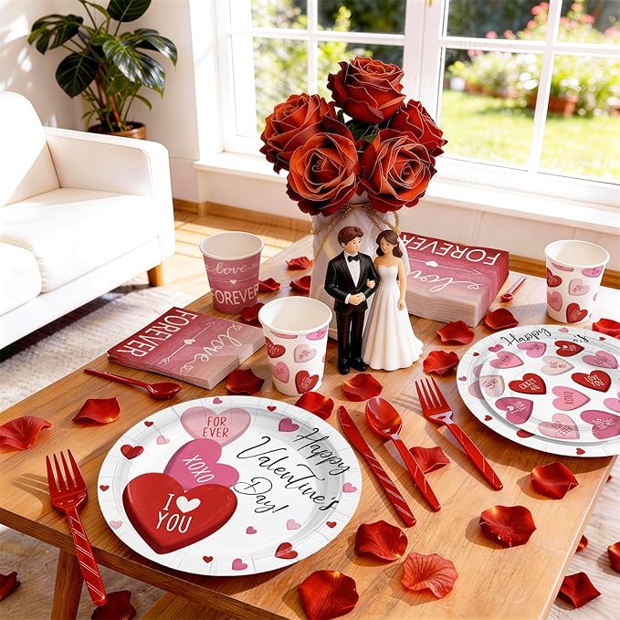 168PCS Happy Valentine's Day Party Supplies Pink Red White Heart