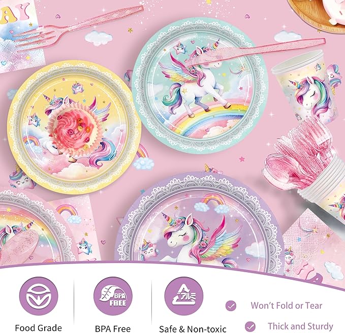 210pcs Unicorn Birthday Party Supplie Plates Napkins Unicorn Party