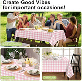 QIKSION Pink Gingham Tablecloth Disposable 3 Pack, 54 x 108 Inch Pink