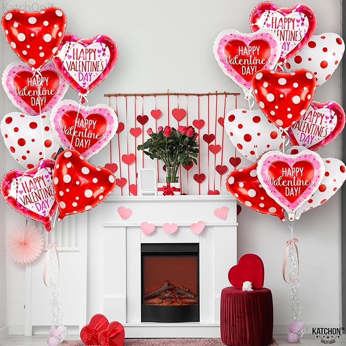 Happy Valentine's Day Balloons Set 12 Pack Red White & Pink Heart