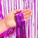BRAVESHINE Hot Pink Tinsel Foil Fringe Curtains - 2Pcs 3.2x8.2ft