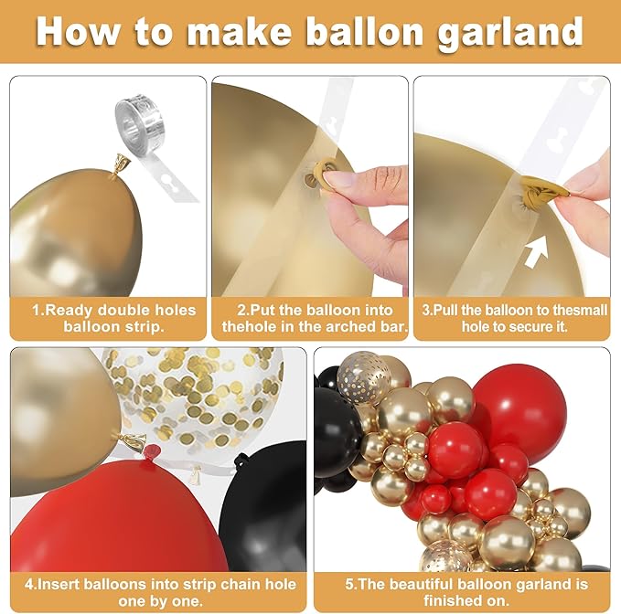 Ouddy Party 149Pcs Red Black Gold Balloon Arch Garland Kit Different