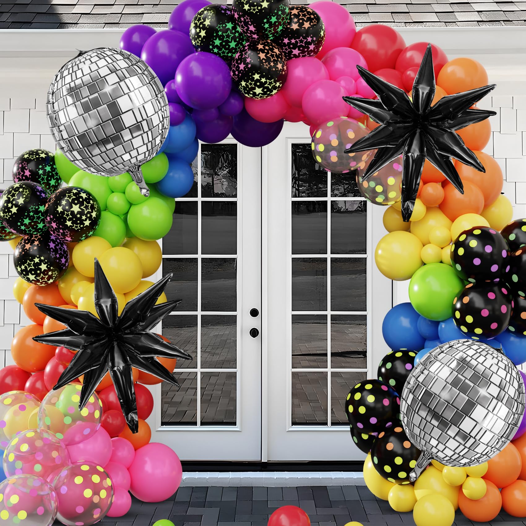 Amandir Glow in the Dark Party Decorations, 80S Disco Rainbow Balloon