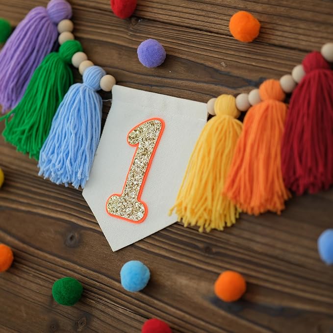 Handmade Rainbow 1st Birthday HighChair Banner Colorful