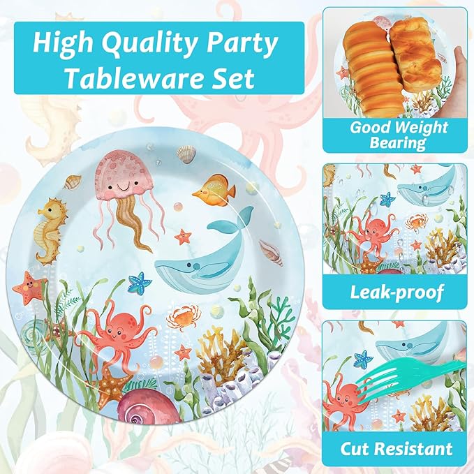 50 Guests Under the Sea Party Decorations Plates and Napkins Ocean