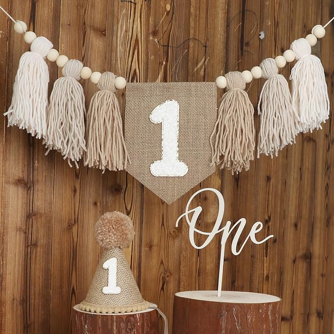 1st Birthday Decorations Boys High Chair Banner With One Cake Topper
