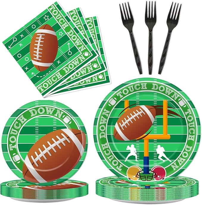 100 Pcs Football Party Plates and Napkins Set Football Birthday