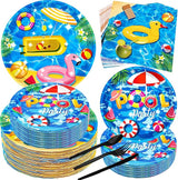 150Pcs Pool Party Supplies Set 9 & 7 Plates Napkins Knives Forks