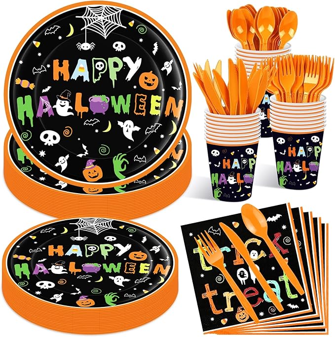 175 Pcs Halloween Tableware Party Supplies Set Serves 25 Spooky