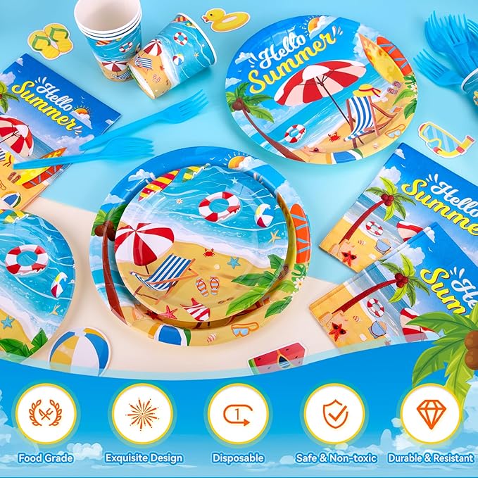 Summer Party Decorations Beach Party Supplies include Summer Plates