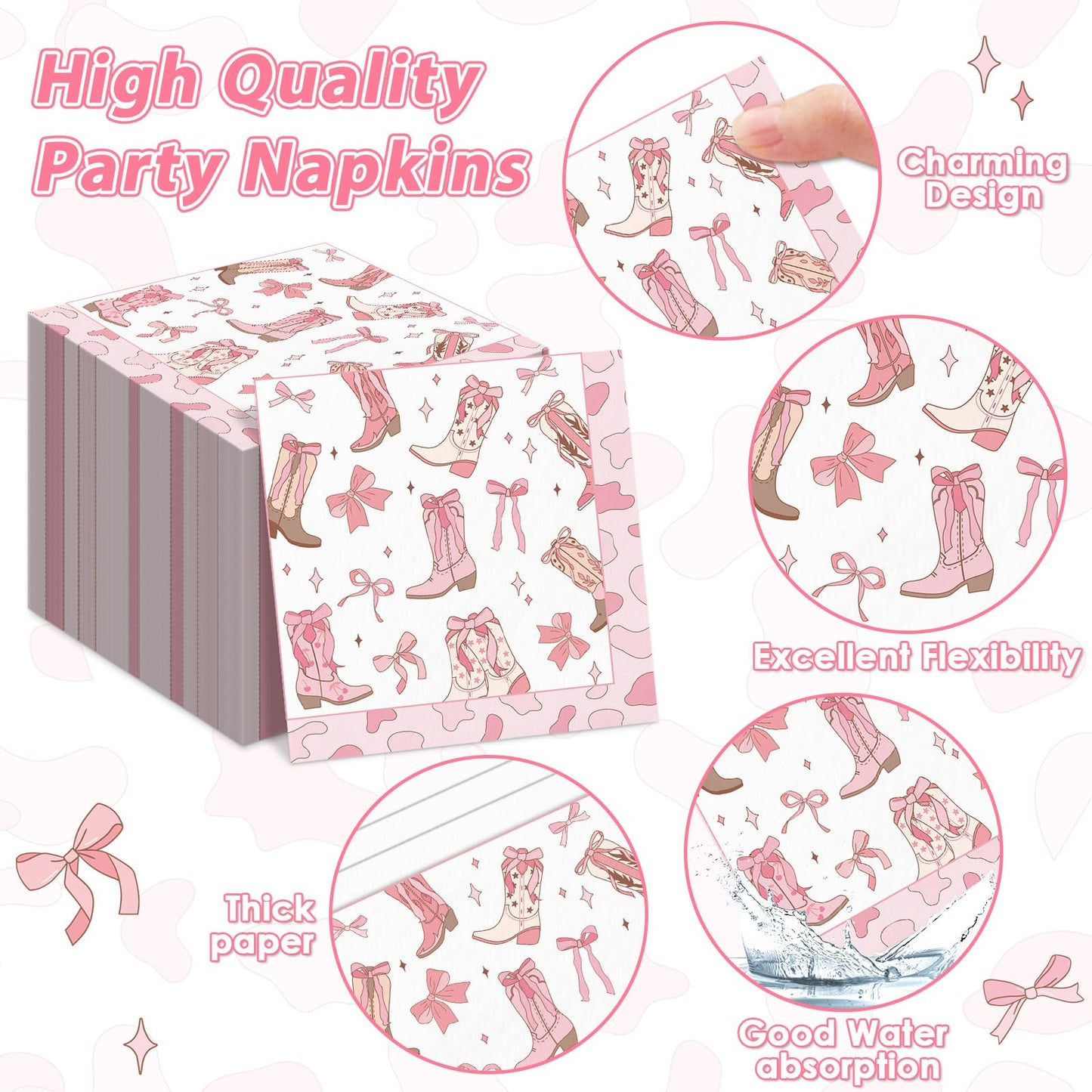 96Pcs Coquette Bow Cowgirl Happy Birthday Party Supplies Western