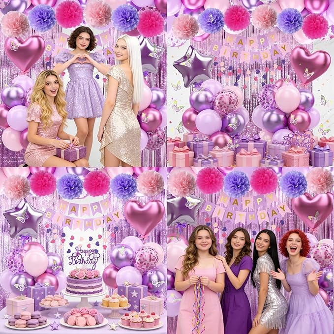 Purple Pink Birthday Decorations Balloons Pink Purple Happy Birthday