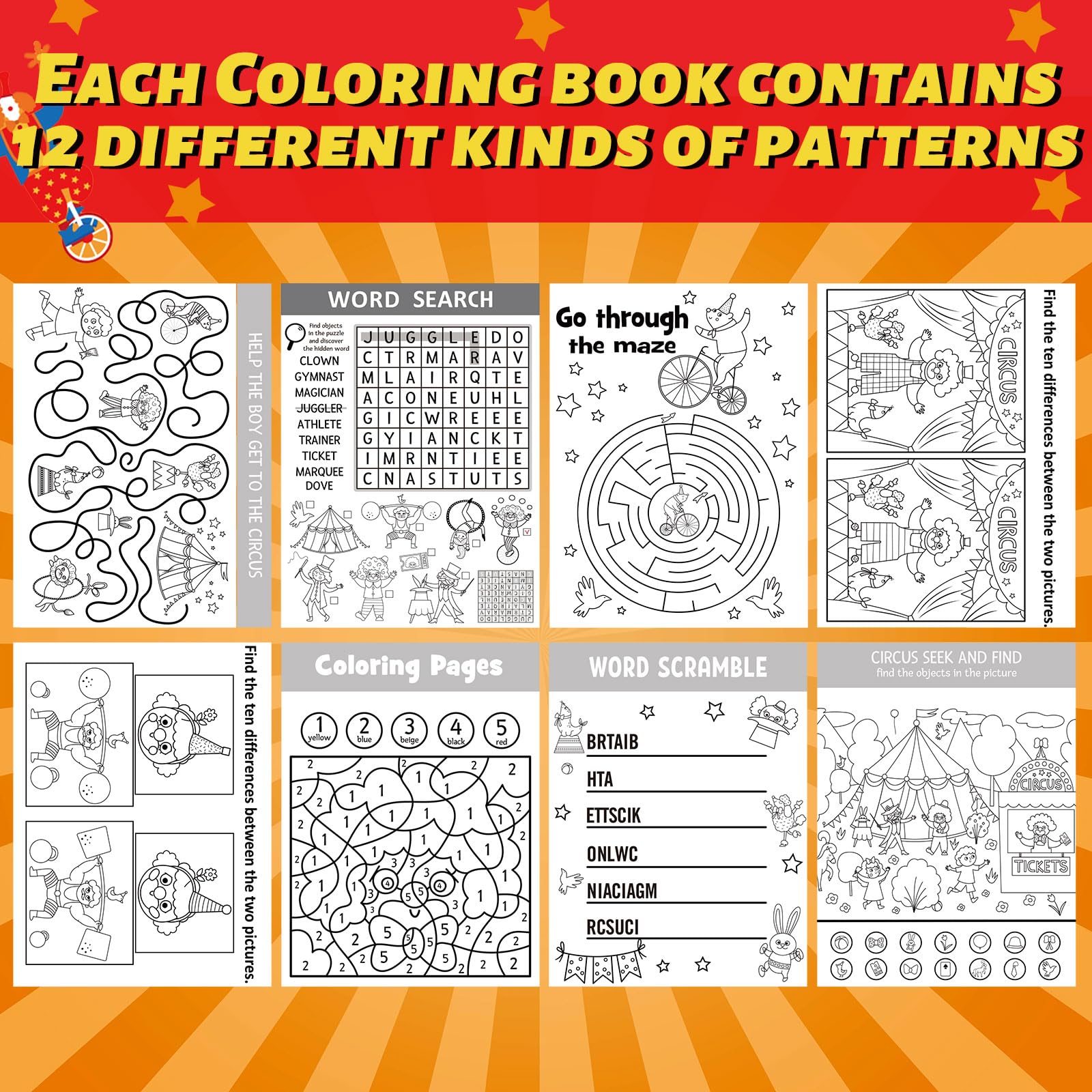 Hungdao 48 Pcs Circus Carnival Mini Activity Books for Boys Girls