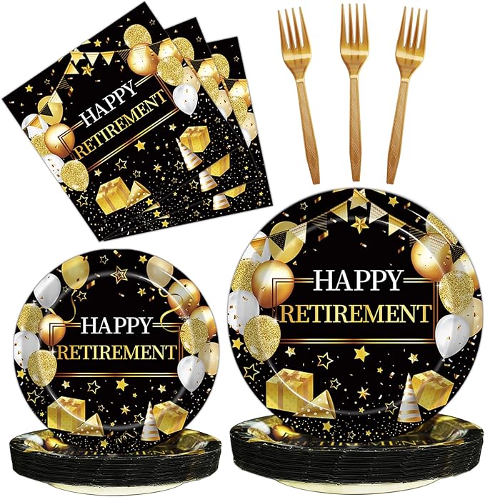 96 Pcs Retirement Party Plates and Napkins Set Happy Retirement